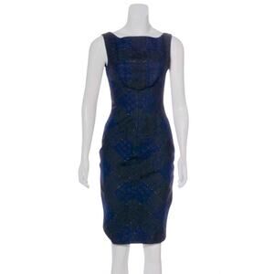 Diane von Furstenberg DVF Dress Blue sz2 Wool, Bow Detail Herringbone